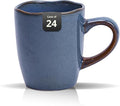 Organic Shape Highland Ceramic Mug, 24pcs 12oz Handmade Reactive Glaze Stoneware Coffee Mug with Wavy Edge, for Kitchen, Microwave & Dishwasher Safe, Scratch Resistant-Blue