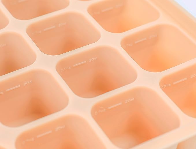 PETINUBE Baby Food Storage Silicone Cubes with Clip-On Lid Freezer Tray Baby Food Soups Purees Ice Easy and Safe Design Made in Korea (20, Ocean Blue)