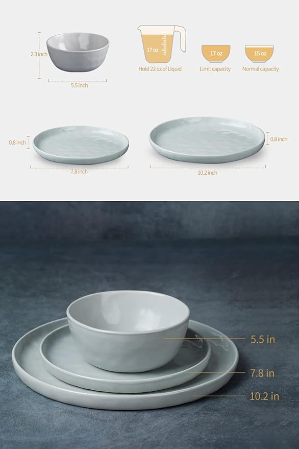 Famiware Mars Stoneware Dinnerware Set for 4, Light Gray