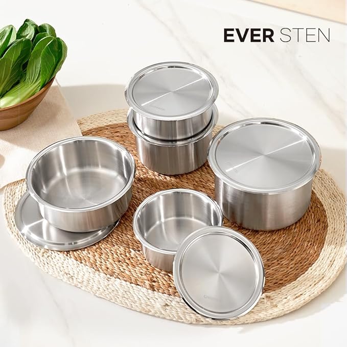 EVERSTEN CaKE 5PCS Stainless Steel Food Storage Containers With Lids 5PCS Canister Set Kitchen Appliances Dishwasher Safe Premium South Korea