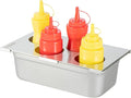 Restaurantware Squeeze Bottle Organizer Top 1 Count 12.79 x 7.09 x 0.39 Inches Stainless Steel Bottle Holder - Four Hole Condiment Rack - Silver Kitchen Organizer for Food Prep