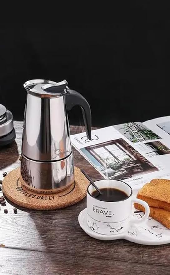 Solazzia Espresso Maker 6 Cup Moka Pot Stainless Steel Percolator coffee pot, Compatible with Gas, Electric, Ceramic, and Induction stovetops(10 fl oz/300 ml)