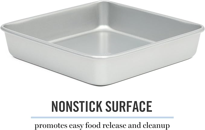 Martha Stewart Gallen 9 Inch Square Nonstick Carbon Steel Cake Pan - Silver Durable Bakeware for Cakes, Brownies & Desserts