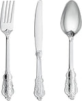 N9R 300PCS Silver Plastic Silverware, Vintage Disposable Utensils & Cutlery