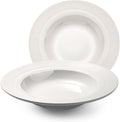 9.5" Wide-Rim Pasta Bowl Set of 2, Cream White Ceramic Shallow Bowl with Textured Grooved Rim, Modern Restaurant-Style Dinnerware for Pasta, Salad & Balanced Meals, Dishwasher & Microwave Safe