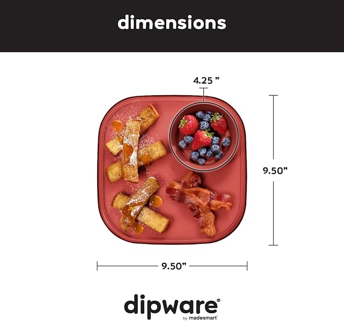 Madesmart Dipware Reusable Dining Plate, Serving Tray for Appetizers and Snacks, Sandwiches, Hummus, Sauces, Stackable & Removable Dip Bowl, Red