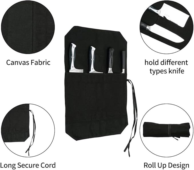 HERSENT Chef's Knife Roll Bag,Portable Travel Chef Knife Case Knife Bag Carrier Storage Bag with 4 Slots Best Gift for Pro Chef or Culinary Enthusiasts Men Women