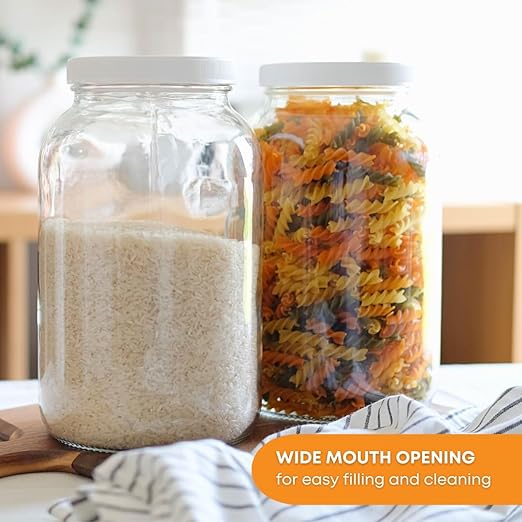 4-Pack 1 Gallon Glass Jar with Lid | Wide Mouth Set with White Metal Caps