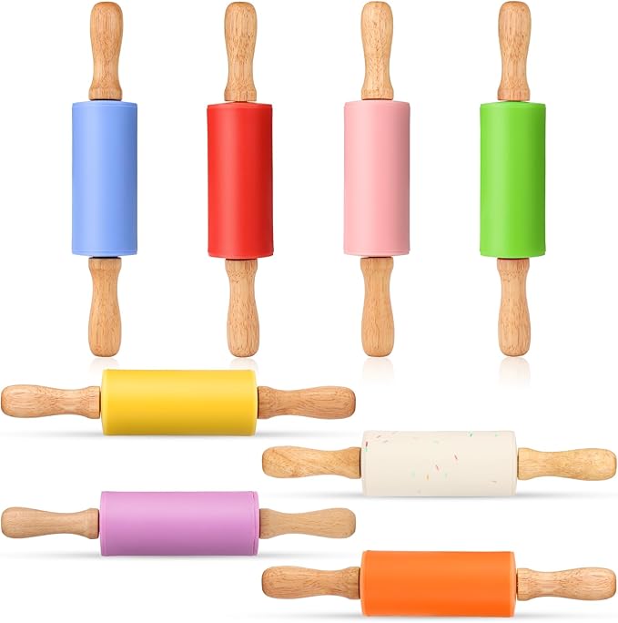 Honglida Mini Silicone Rolling Pin for Kids, Non-stick Surface Wood Handle, 9 Inch 8 Pack