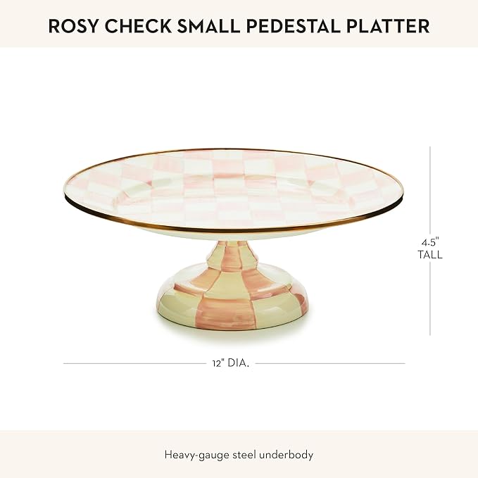 MACKENZIE-CHILDS Pedestal Platter, Small, Pink-and-White Rosy Check