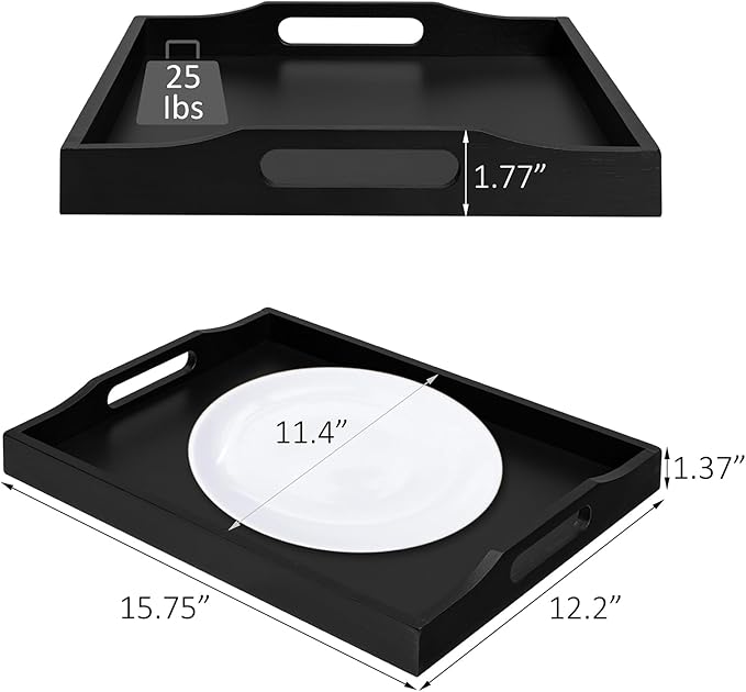 RRX Bamboo Food Serving Tray with Handles,Breakfast Bed Tray (Black)