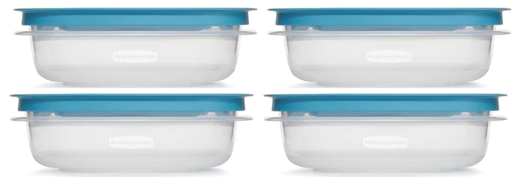 Utensilux Rubber maid 1.25 Cup Flex & Seal Leak Proof Lids Food Storage Container Set, Teal, Clear Meal Prep Flex Containers, 4 Piece Bundle Set