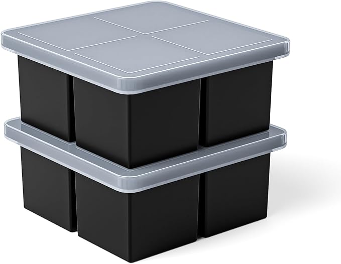 Bangp Large Ice Cube Tray for Whiskey,Silicone Ice Cube Trays 2 Pack,Large Ice Cube Molds with Leak Proof Removable Lid,Square Ice Cube Tray for Whiskey and Cocktail