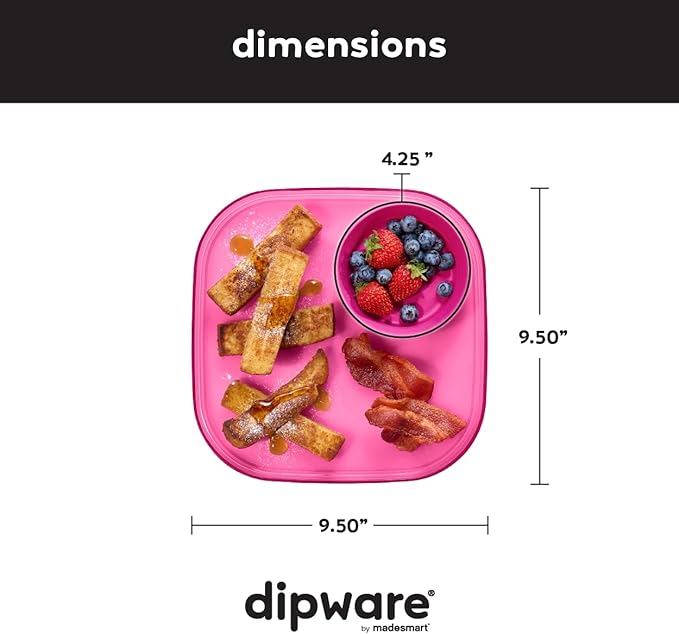 Madesmart Dipware Reusable Dining Plate, Serving Tray for Appetizers and Snacks, Sandwiches, Hummus, Sauces, Stackable & Removable Dip Bowl, Pink