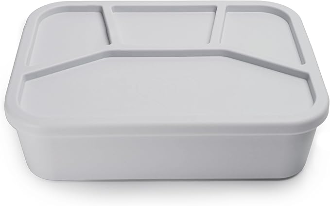 Leak Proof Square Bento Box Food-Grade Silicone Bento, BPA, Phthalate, Lead, & PVC Free - Bento Lunch Box for Daycare, Kids, & Adults - Leak Resistant Sets With Lids Snack Box Container (Grey)