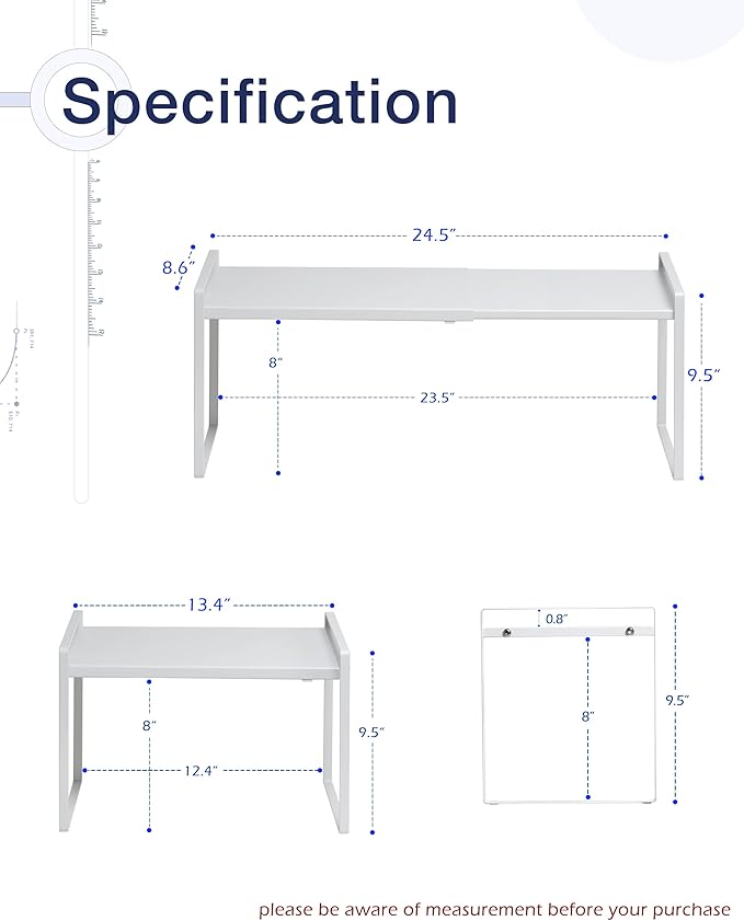 Nxconsu Expandable Shelf for Cabinets, Cabinet Shelf Riser, 8.6" White