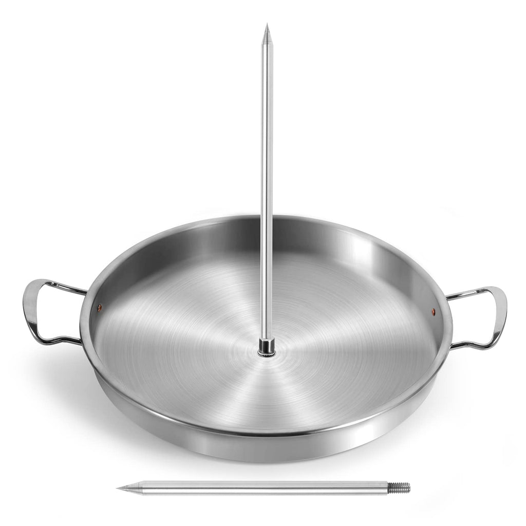 IDAKOS Food-grade 304 Stainless Steel Vertical Skewer Stand with Drip Pan, Anti-Tilt Spit Rack for BBQ Oven Al Pastor Shawarma Kebab