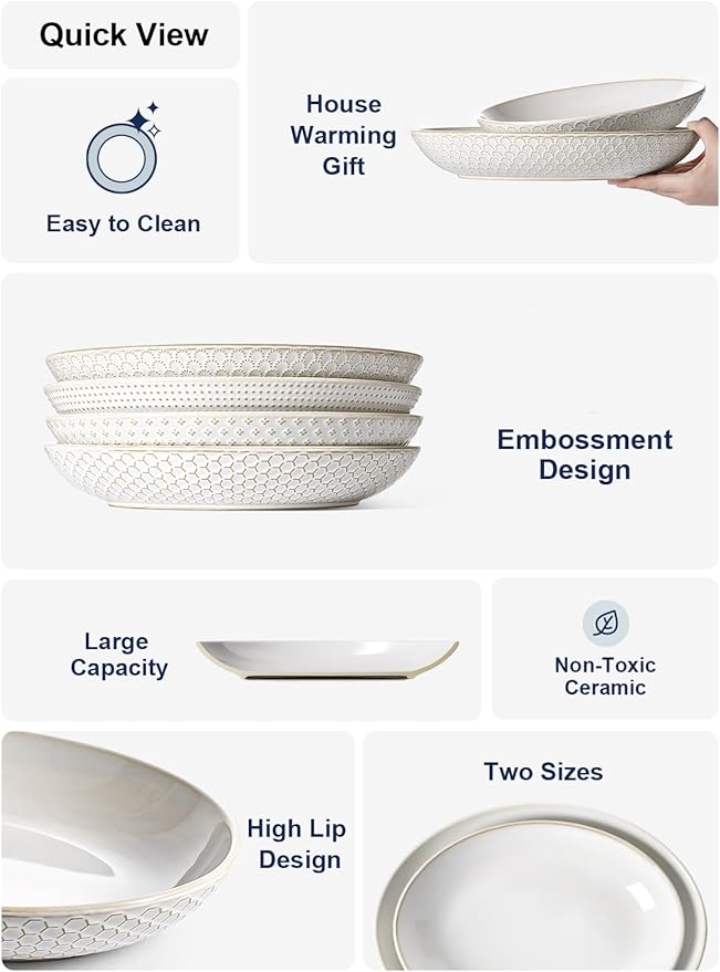 LE TAUCI Ceramic Serving Bowls Set of 2, Large Serving Dishes for Entertaining, 11.8 & 13.7 Inch Oval Serving platter, Salad Fruit Bowl, Pasta Bowls, Microwave & Dishwasher Safe - Arctic White