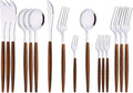 Uniturcky 16-Piece Silverware Set with Cake Fork, Silver Stainless Steel Flatware Cutlery, Eating Utensils with Wooden Effect Handle, Includes Knife, Fork, Spoon, Mirror Finish, Dishwasher Safe