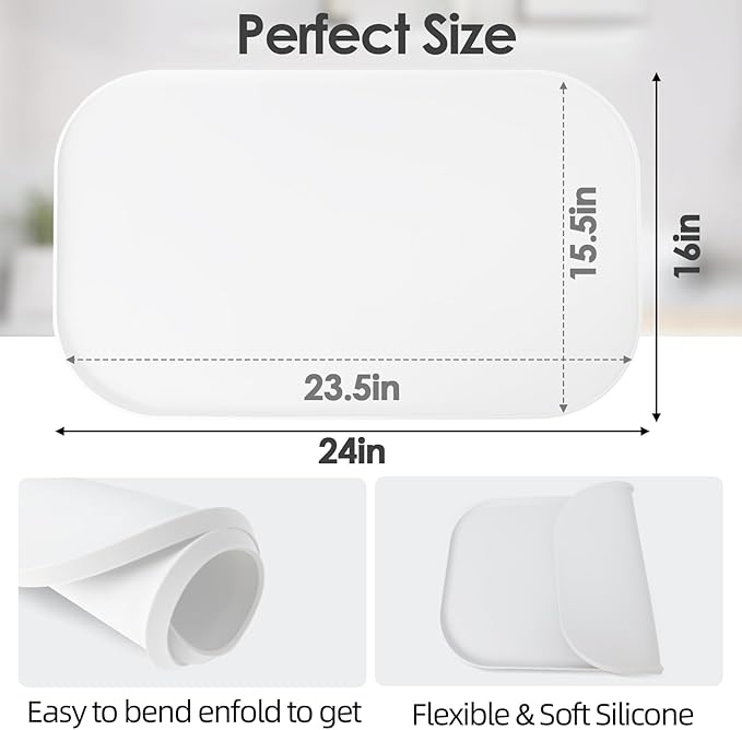 Silicone Coffee Maker Mat with Lip for Countertops, 24'' x 16'', White