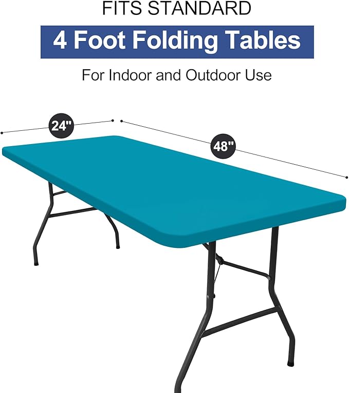 homing Rectangle Table Cloth Cover, Water-Resistant Polyester Elastic Fitted Tablecloth, Fits for 4 Foot Folding Tables, Washable Table Protector for Picnic, Camping, Outdoor (Teal, 24" x 48")