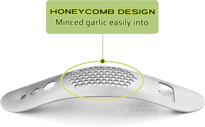AMXRD Stainless Steel Garlic Press Rocker & Silicone Garlic Peeler