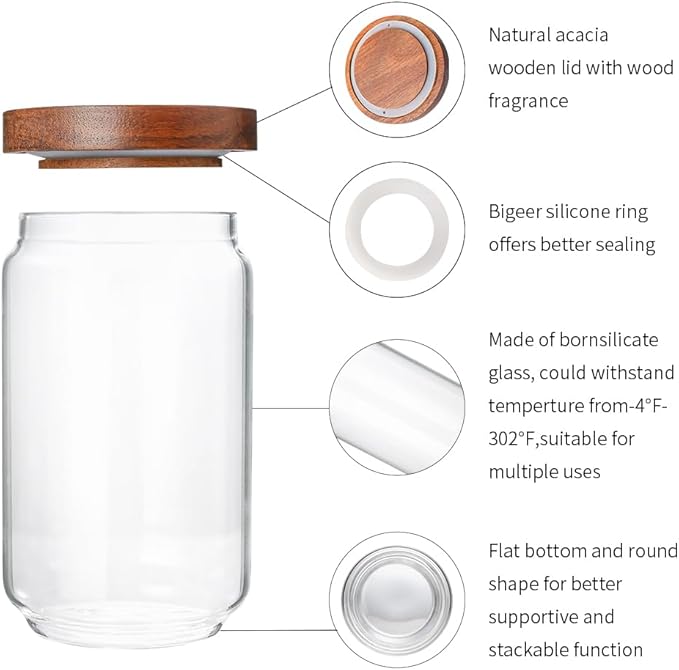 Homtop Glass Storage Jars with Wood Lids 25 Oz