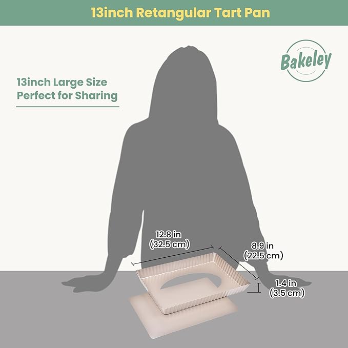 Bakeley Rectangle Tart Pan, 13-Inch with Removable Loose Bottom Non-Stick Oblong Quiche Bakeware for Oven Baking (Champagne Gold)