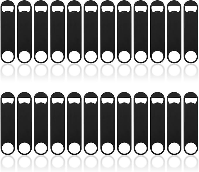 Ohiyoo 24 Pack Flat Beer Bottle Opener 5 inch Heavy Duty Stainless Steel Flat Bottle Opener Metal Beer Bottle Openers Black Beer Openers for Bartender Kitchen Bar or Restaurant (Black, 5 inch)