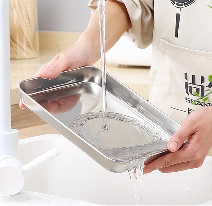 HYTK Small Cookie Baking Sheet Pans Stainless Steel 304 Little Tiny Serving Tray 10.4 x8.1 x1.1Inch (Diagonal 12.3) Reheat Food Small Items No Rust Dishwasher Safe for 2 Person 6 Pack