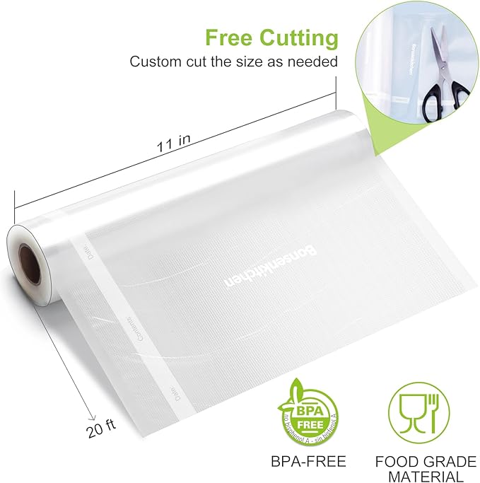 Bonsenkitchen Vacuum Sealer Bags, 11" x 20' Rolls 2 Pack for Food Storage