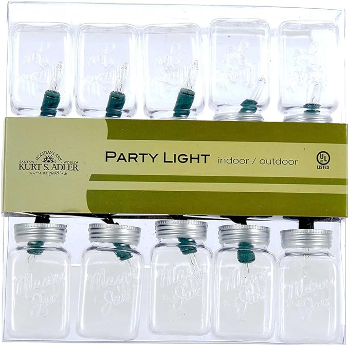 Kurt Adler Ul 10-Light Clear Mason Jar Light Set