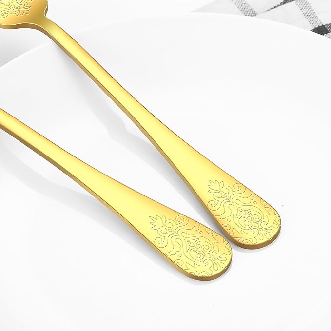 20 Pcs Gold Silverware Set for 4, Food Grade Stainless Steel Flatware Set, Eating Utensils Sets Include Fork/Knife/Spoon, Reusable Cutlery Set for Home Kitchen, Dishwasher Safe, Embossed pattern-2