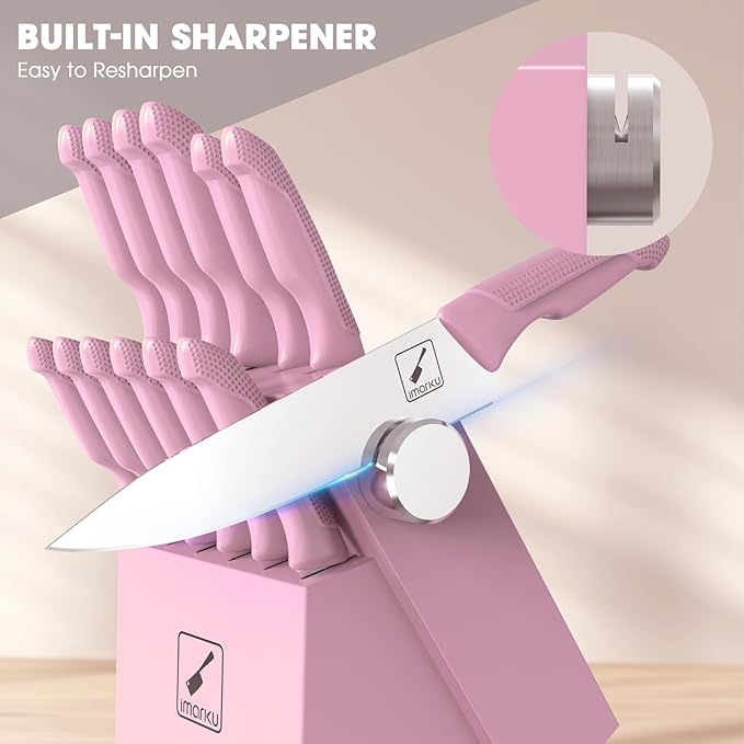 imarku 14-Piece Japanese High-Carbon Stainless Steel Kitchen Knife Set，Pink