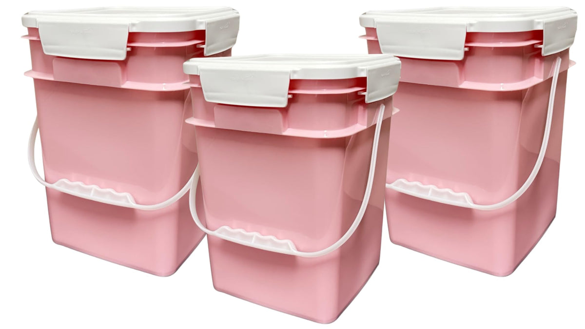 House Naturals 4 Gallon Square Food Grade Bucket Pail with Plastic Handles and Lid (Pack of 3) Made in USA containers (White)