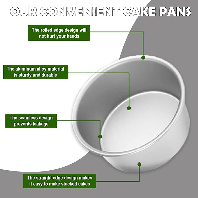 AICMEI 8 Inch Cake Pan Set of 2,Aluminum Round Layer Cake Baking Pans,No Coating Cake Pans Cake Mold, Mirror Finish Dishwasher Safe Cake Pans Sets for Baking