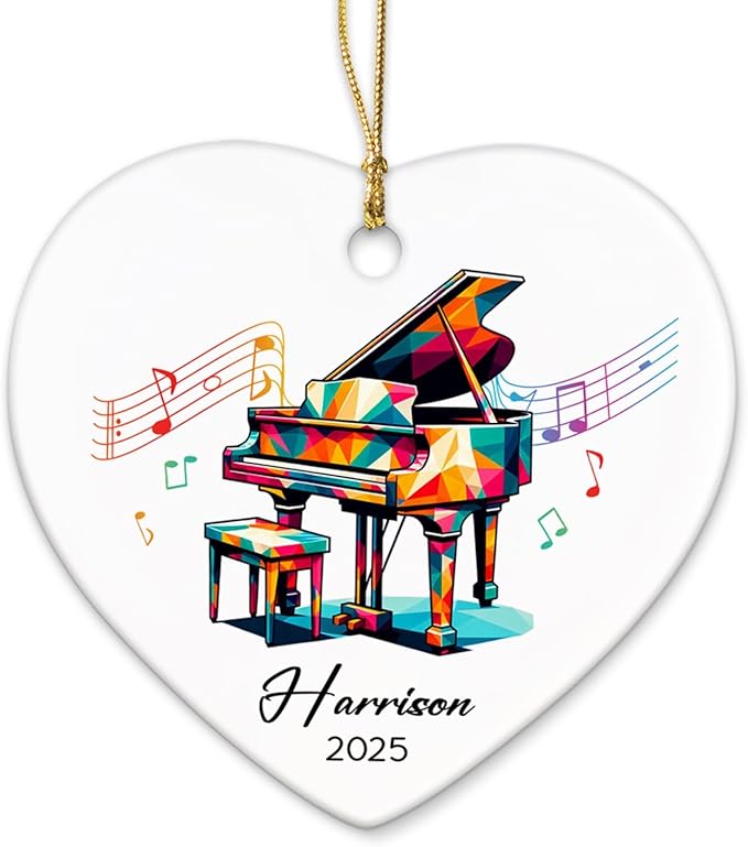 Piano Xmas Tree Ceramic Ornament Gifts for Music Lovers, Personalized Name & Year Piano Player Ornaments 2026, Pianist Ceramic Ornament Christmas Hanging, Custom Musical Instrument Ornaments Decor