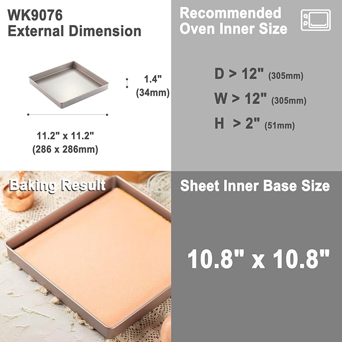 CHEFMADE 11-Inch Baking Sheet Pan, Non-Stick & Dishwasher Safe Square Jelly Roll Bakeware for Oven Roasting Meat Bread Battenberg Pizzas Pastries 11.2" x 11.2" x 1.4" (Champagne Gold)