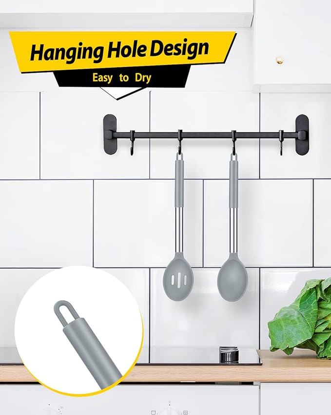 BUNDLEPRO Silicone Cooking Spoons for Non Stick Cookware, 2 Pack, Grey