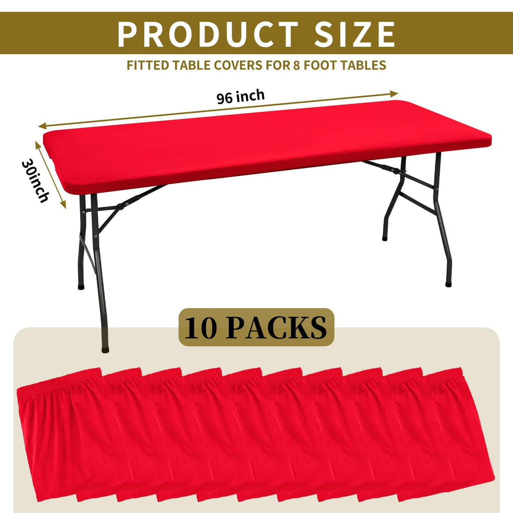 REWOMC 10 Pack Stretch Table Top Cap Cover, Red, 30" x 96"