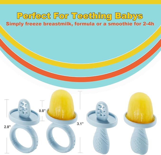 ACOOKEE Toddler Popsicles Molds 1 Pack 4 Handle, BPA Free, Silicone Baby Popsicles Molds Easy Release Ice Cream Molds Reusable