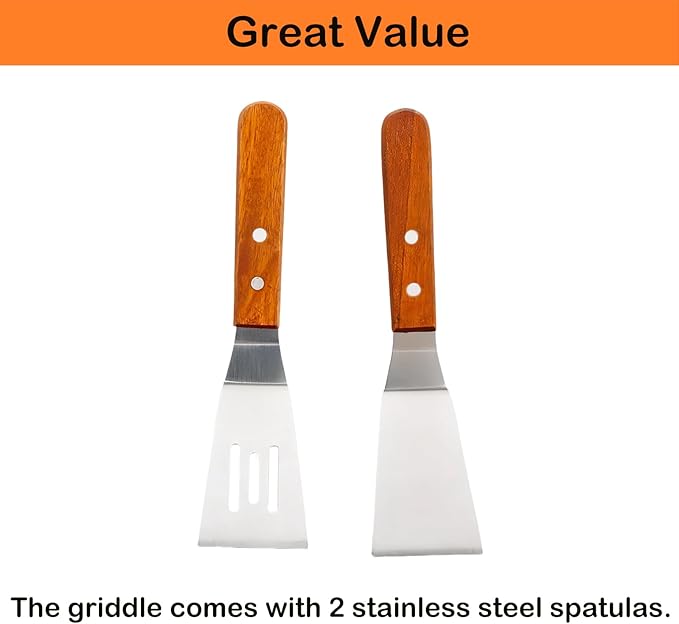 DEWOSEN Universal Stainless Steel Griddle Flat Top Plate Grill-Top Griddle Pan with Even Heating Cross Bracing for BBQ Charcoal/Gas Grills, Camping, Tailgating, and Parties (23"*16")