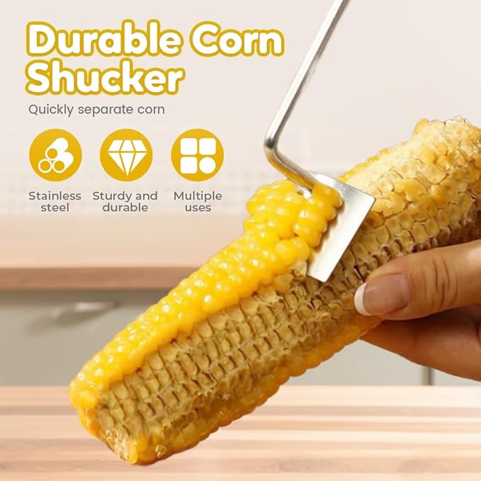 Easy Clean Corn Cob Peeler, 2025 New Corn On The Cob Stripper Tool with Long Handle, Stainless Steel Corn Cutter for Corn Cob With Corn Holder (Green-2 pcs)
