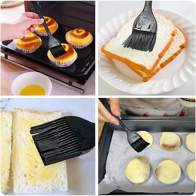 4 Pack Pastry Brush-Basting Brush Pastry Brushes for Baking, Silicone Basting Brush, Basting Oil Brush with Boar Bristles and Beech Hardwood Handles for Kitchen, Grilling and Spreading Oil, BBQ Sauce