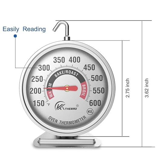 KT THERMO Oven Thermometer150-600°F, Oven Grill Fry Chef Smoker Analog Thermometer Instant Read Stainless Steel Kitchen Cooking Thermometer (1)