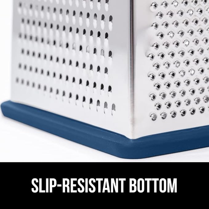 GORILLA GRIP® XL 4-Sided Stainless Steel Cheese Grater With Measurement Container, BPA-Free Box Grater, Slip Resistant Base, Grate Hard Parmesan, Shred Veggies, Zest Citrus, Dishwasher Safe