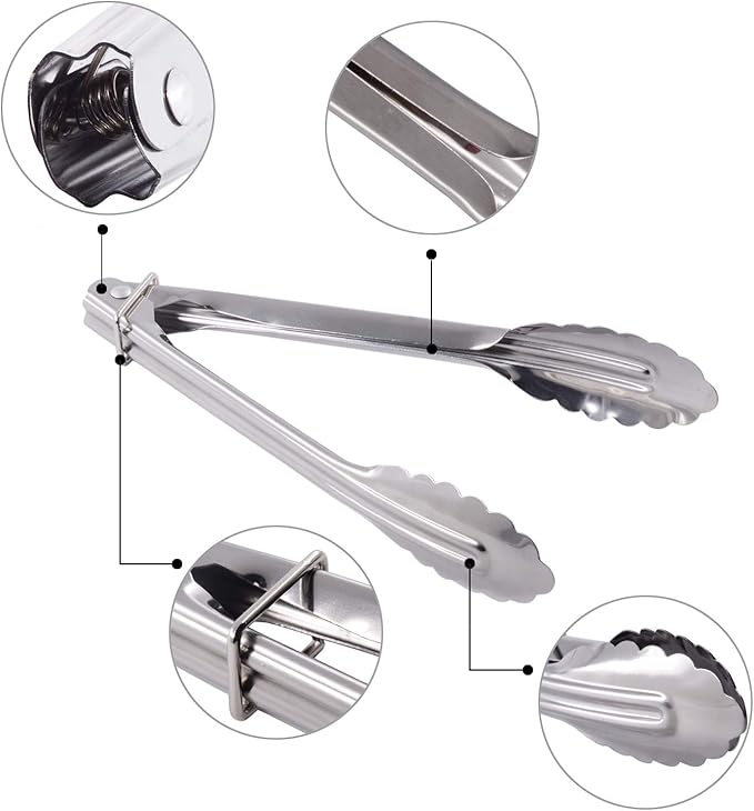 HINMAY Mini Stainless Steel Serving Tongs Small Tongs Set (7-Inch 3 Pieces)