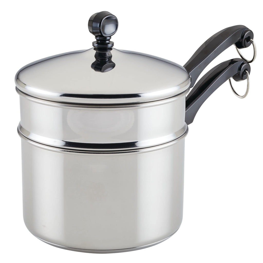 Farberware Classic Series Stainless Steel Double Boiler and Saucepan with Lid, Double Boilers For Stove Top, 2-Quart