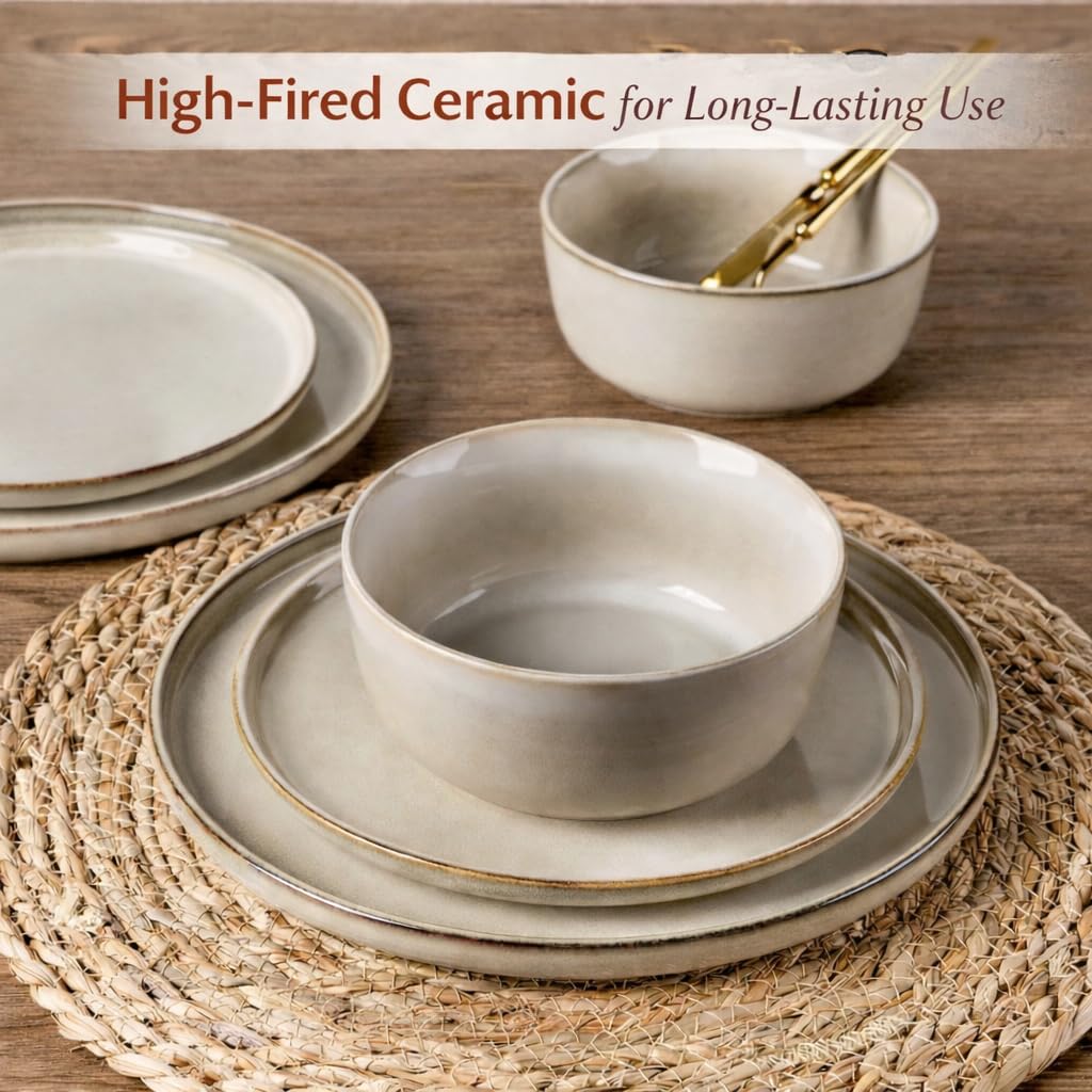 AmorArc Stoneware Dinnerware Sets for 6, 18Pcs Plates and Bowls Sets Dishes