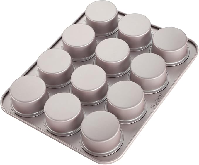 CHEFMADE Muffin Cake Pan, 12-Cavity Non-Stick British Cupcake Pan Bakeware for Oven Baking (Champagne Gold)
